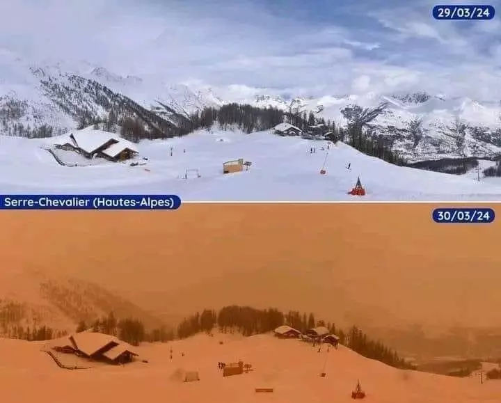 Так 30 марта этого года сахарский песок изменил альпийский пейзаж во Франции